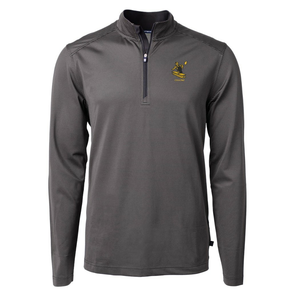 Pittsburgh Steelers Cutter & Buck Big & Tall Virtue Eco Pique Micro Stripe Tri-Blend Quarter-Zip Jacket Black | NFL