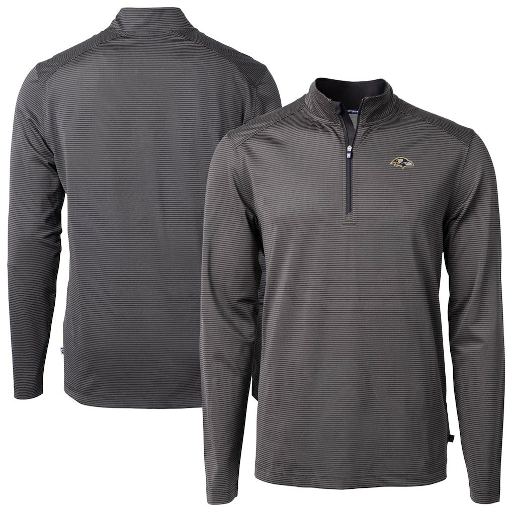 Baltimore Ravens Cutter & Buck Big & Tall Virtue Eco Pique Micro Stripe Tri-Blend Quarter-Zip Jacket Black | NFL