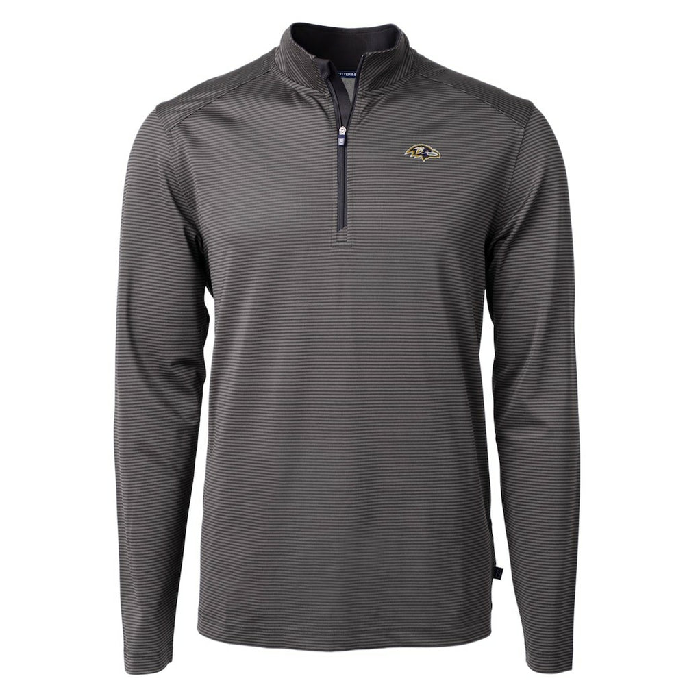Baltimore Ravens Cutter & Buck Big & Tall Virtue Eco Pique Micro Stripe Tri-Blend Quarter-Zip Jacket Black | NFL