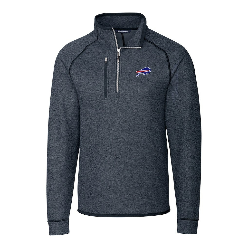 Buffalo Bills Cutter & Buck Big & Tall Mainsail Sweater-Knit Half-Zip Jacket Heather Navy | NFL