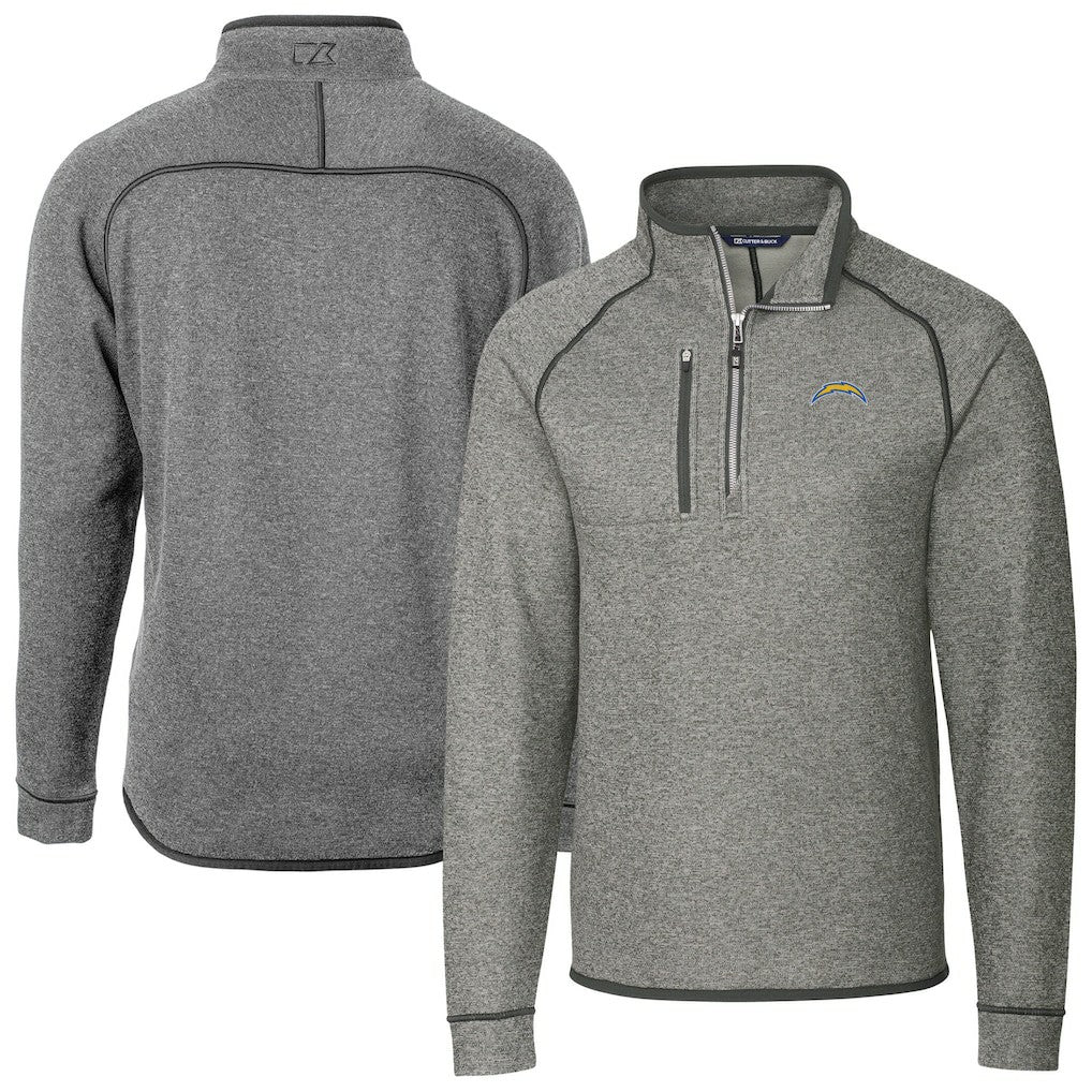 Los Angeles Chargers Cutter & Buck Big & Tall Mainsail Sweater-Knit Raglan Half-Zip Jacket Heather Gray | NFL
