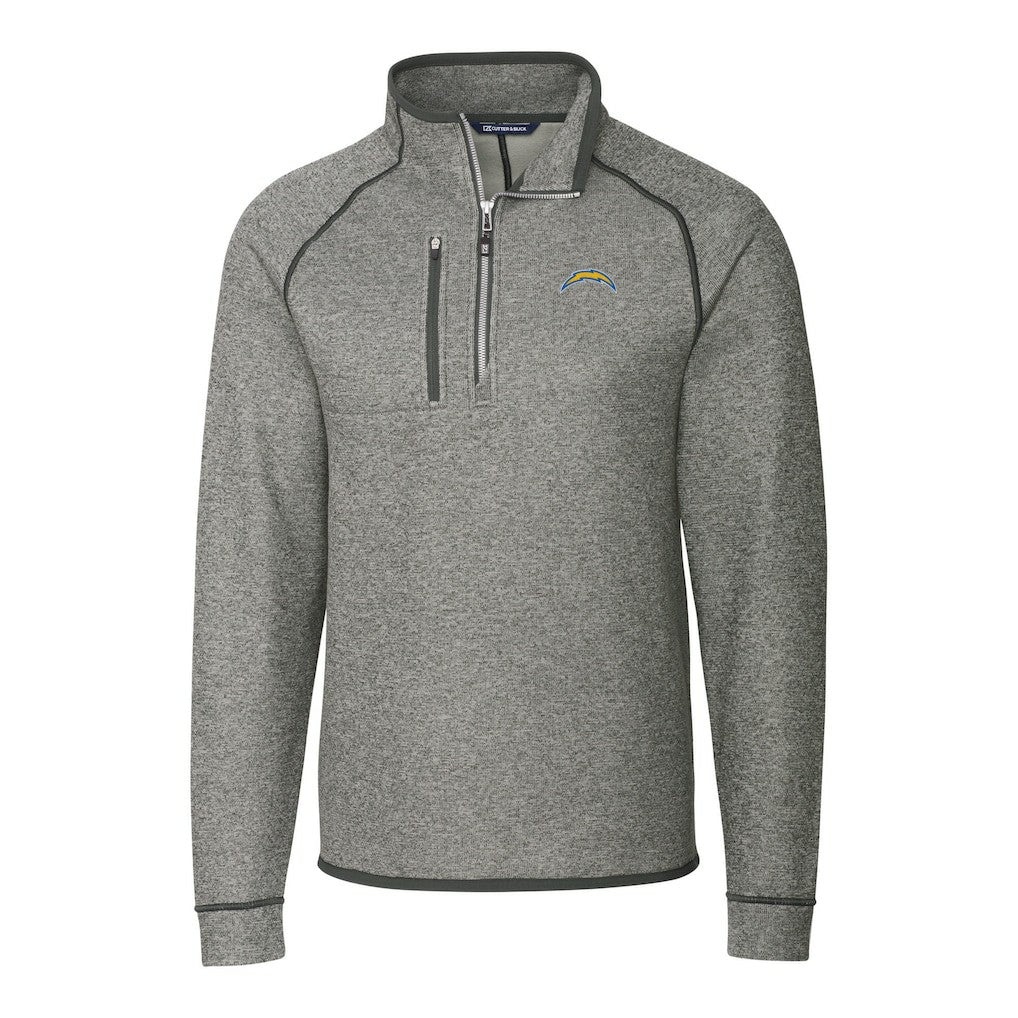 Los Angeles Chargers Cutter & Buck Big & Tall Mainsail Sweater-Knit Raglan Half-Zip Jacket Heather Gray | NFL