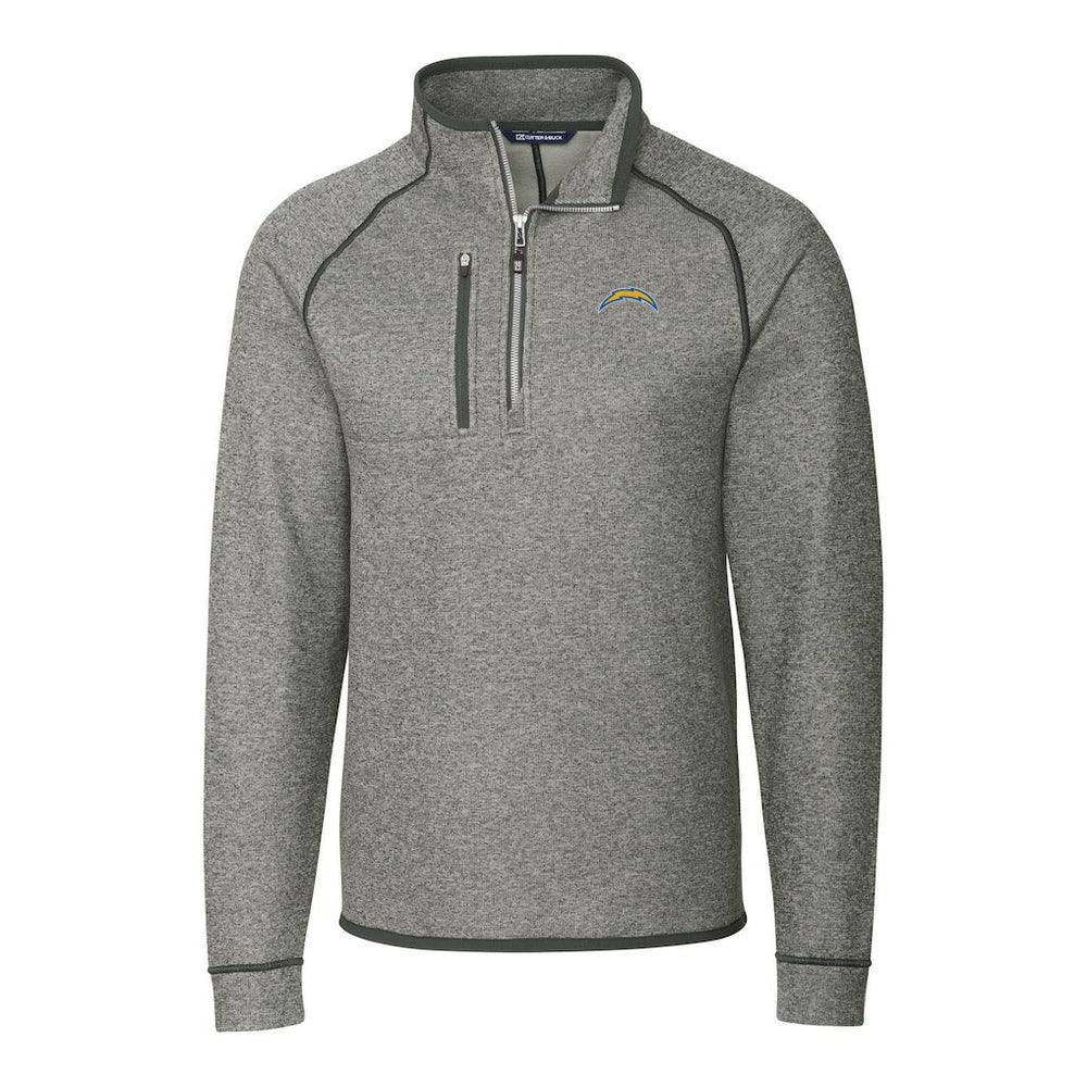 Los Angeles Chargers Cutter & Buck Big & Tall Mainsail Sweater-Knit Raglan Half-Zip Jacket Heather Gray | NFL