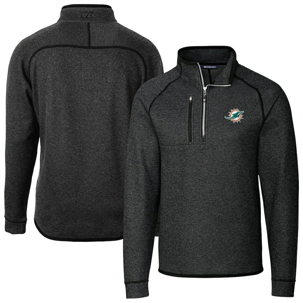 Miami Dolphins Cutter & Buck Big & Tall Mainsail Sweater-Knit Half-Zip Jacket Heather Charcoal | NFL