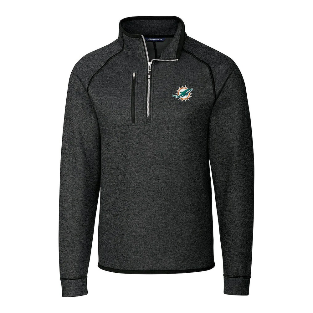 Miami Dolphins Cutter & Buck Big & Tall Mainsail Sweater-Knit Half-Zip Jacket Heather Charcoal | NFL