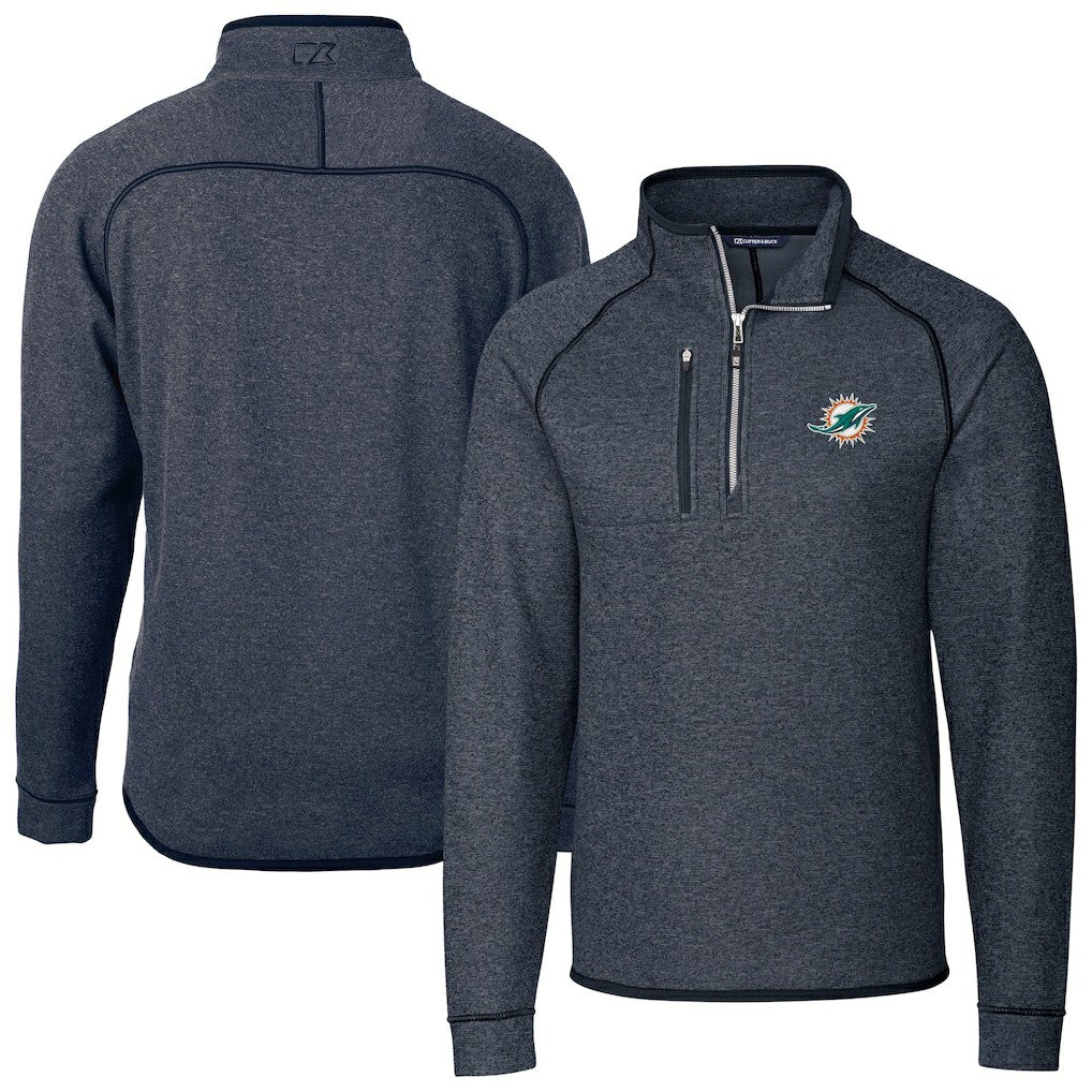 Miami Dolphins Cutter & Buck Big & Tall Mainsail Sweater-Knit Half-Zip Jacket Heather Navy | NFL