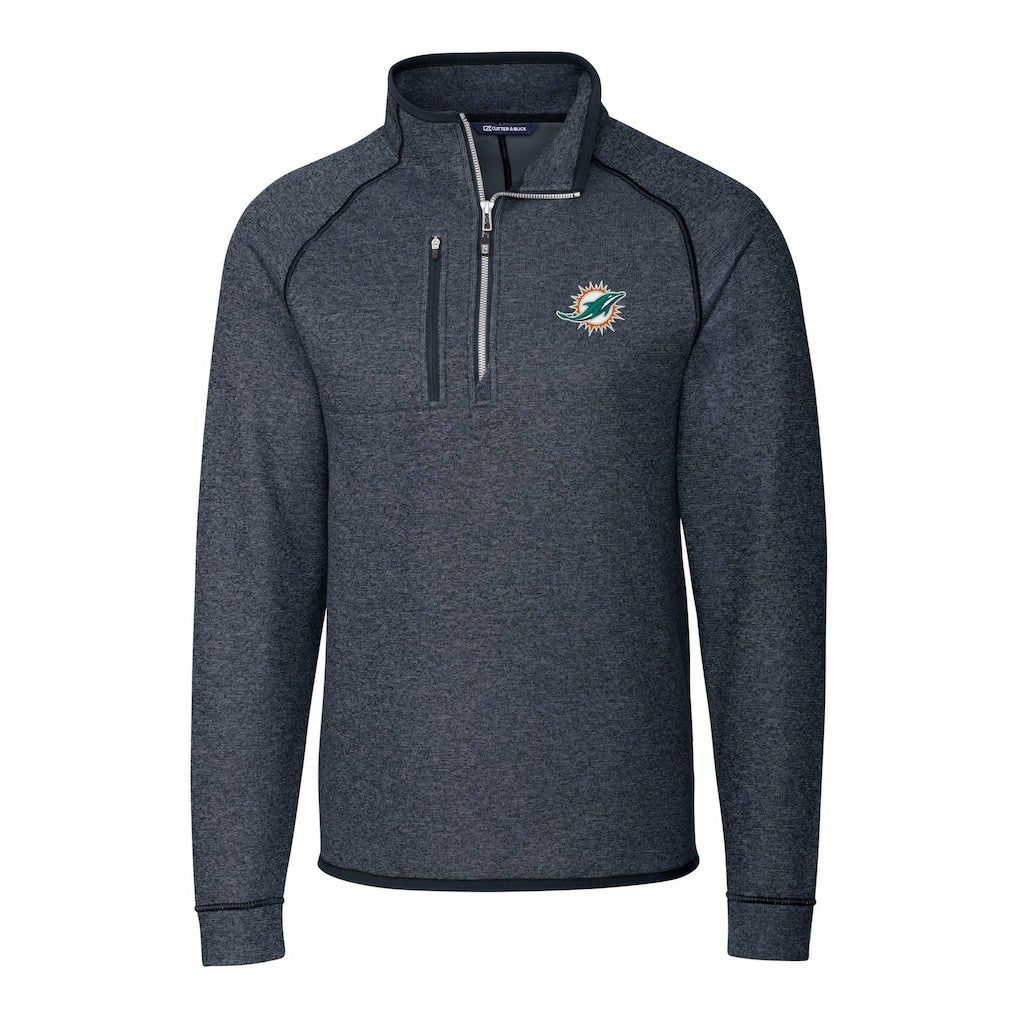 Miami Dolphins Cutter & Buck Big & Tall Mainsail Sweater-Knit Half-Zip Jacket Heather Navy | NFL