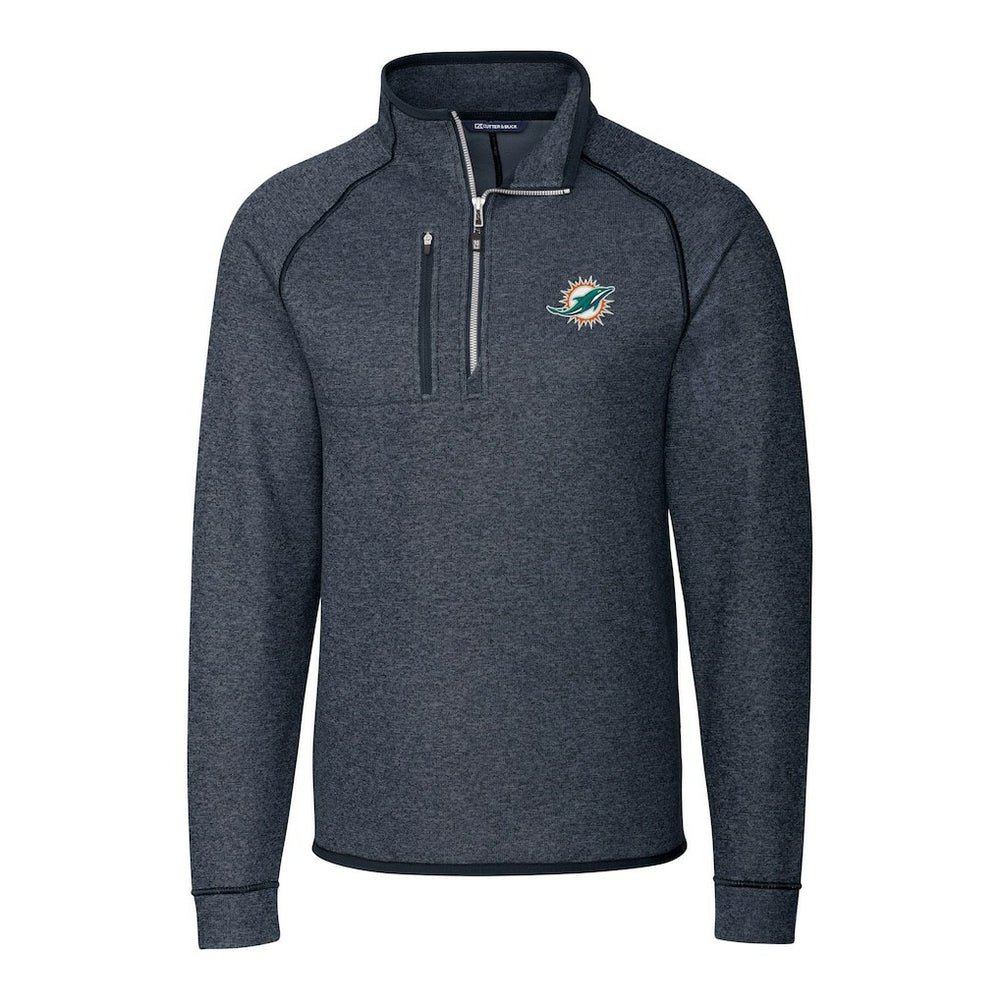 Miami Dolphins Cutter & Buck Big & Tall Mainsail Sweater-Knit Half-Zip Jacket Heather Navy | NFL