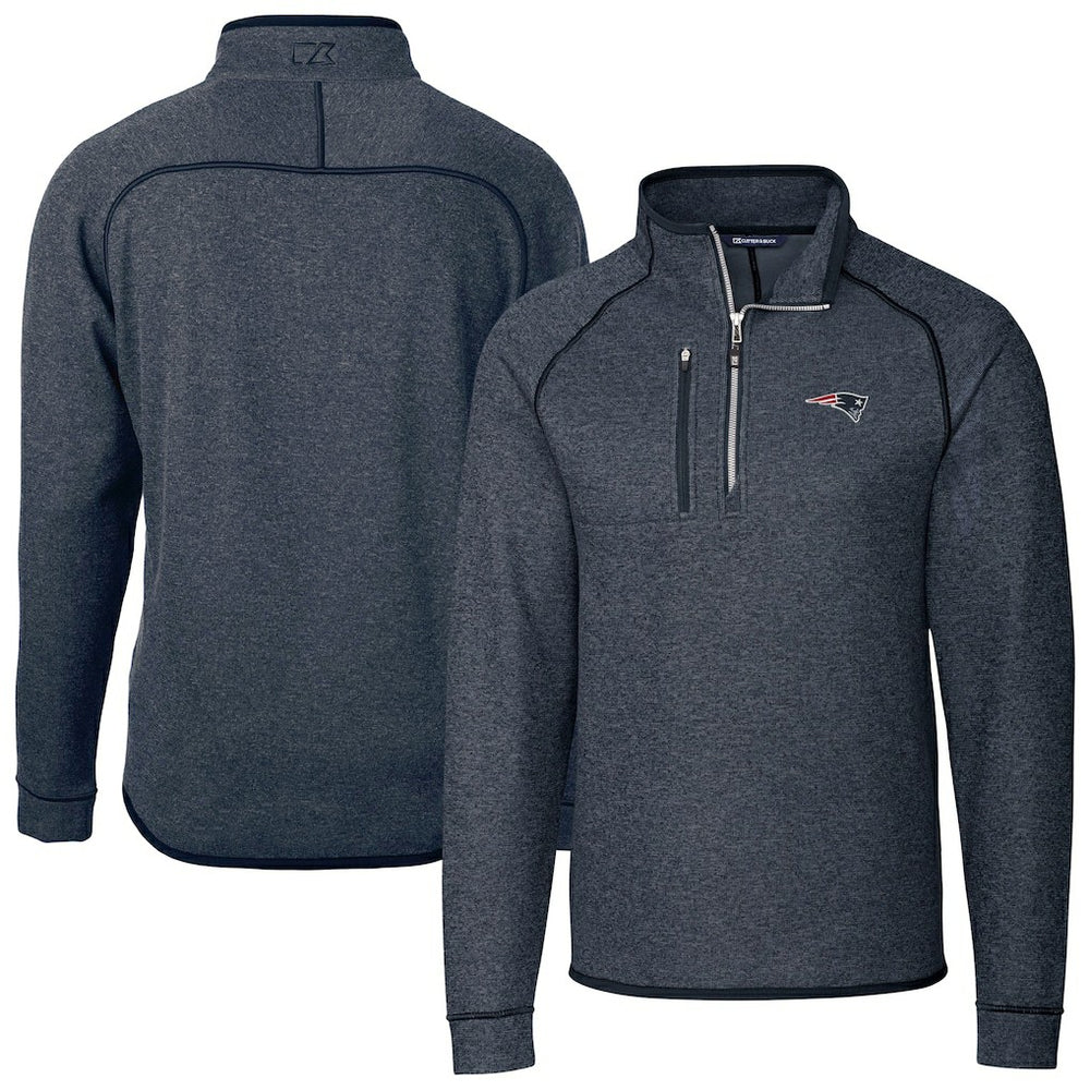 New England Patriots Cutter & Buck Big & Tall Mainsail Sweater-Knit Half-Zip Jacket Heather Navy | NFL