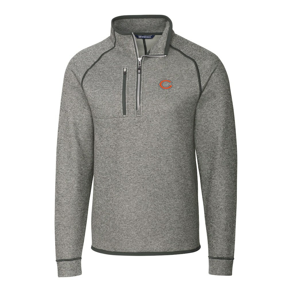 Chicago Bears Cutter & Buck Big & Tall Mainsail Sweater-Knit Half-Zip Jacket Heather Gray | NFL