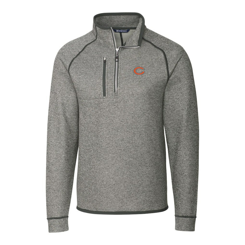 Chicago Bears Cutter & Buck Big & Tall Mainsail Sweater-Knit Half-Zip Jacket Heather Gray | NFL