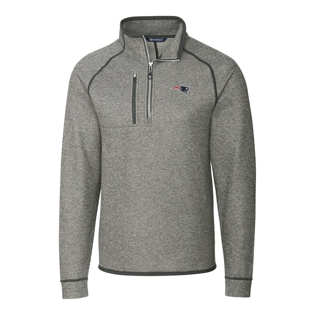 New England Patriots Cutter & Buck Big & Tall Mainsail Sweater-Knit Half-Zip Jacket Heather Gray | NFL