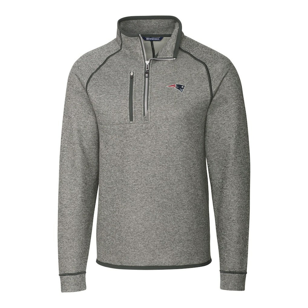 New England Patriots Cutter & Buck Big & Tall Mainsail Sweater-Knit Half-Zip Jacket Heather Gray | NFL