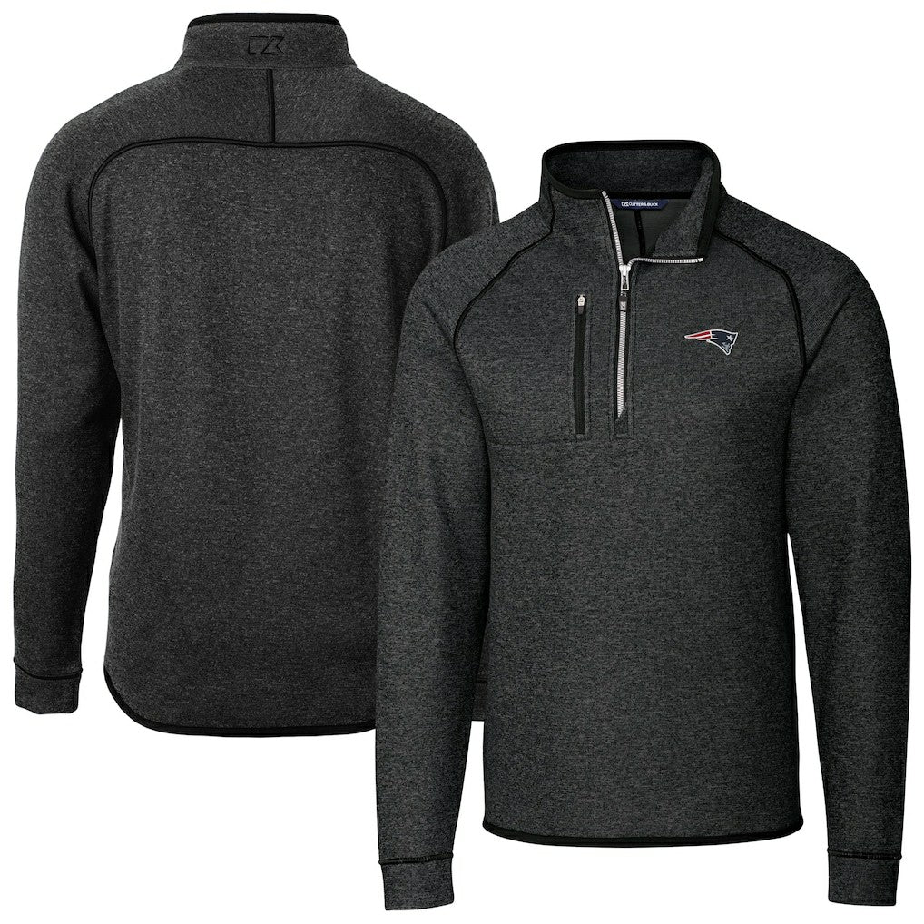 New England Patriots Cutter & Buck Big & Tall Mainsail Sweater-Knit Half-Zip Jacket Heather Charcoal | NFL