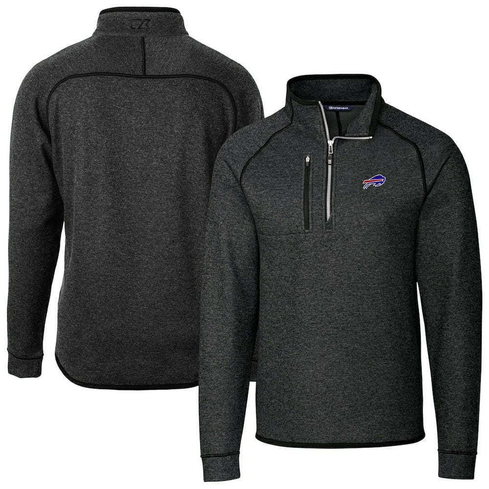 Buffalo Bills Cutter & Buck Big & Tall Mainsail Sweater-Knit Half-Zip Jacket Heather Charcoal | NFL