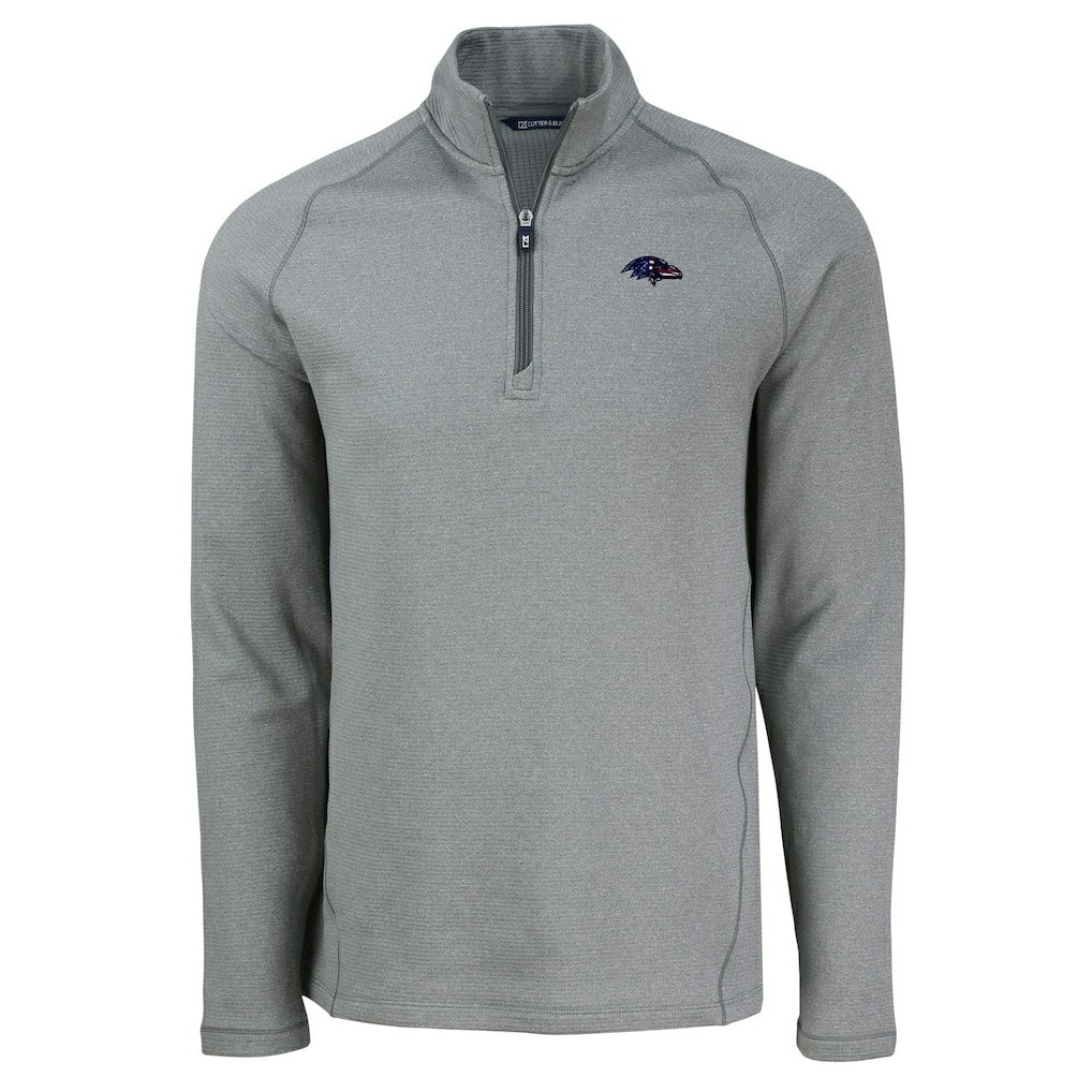 Baltimore Ravens Cutter & Buck Peshastin Eco Fleece Tri-Blend Raglan Recycled Quarter-Zip Jacket Heather Gray | NFL