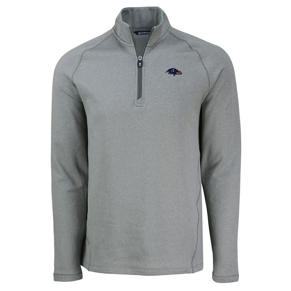 Baltimore Ravens Cutter & Buck Peshastin Eco Fleece Tri-Blend Raglan Recycled Quarter-Zip Jacket Heather Gray | NFL
