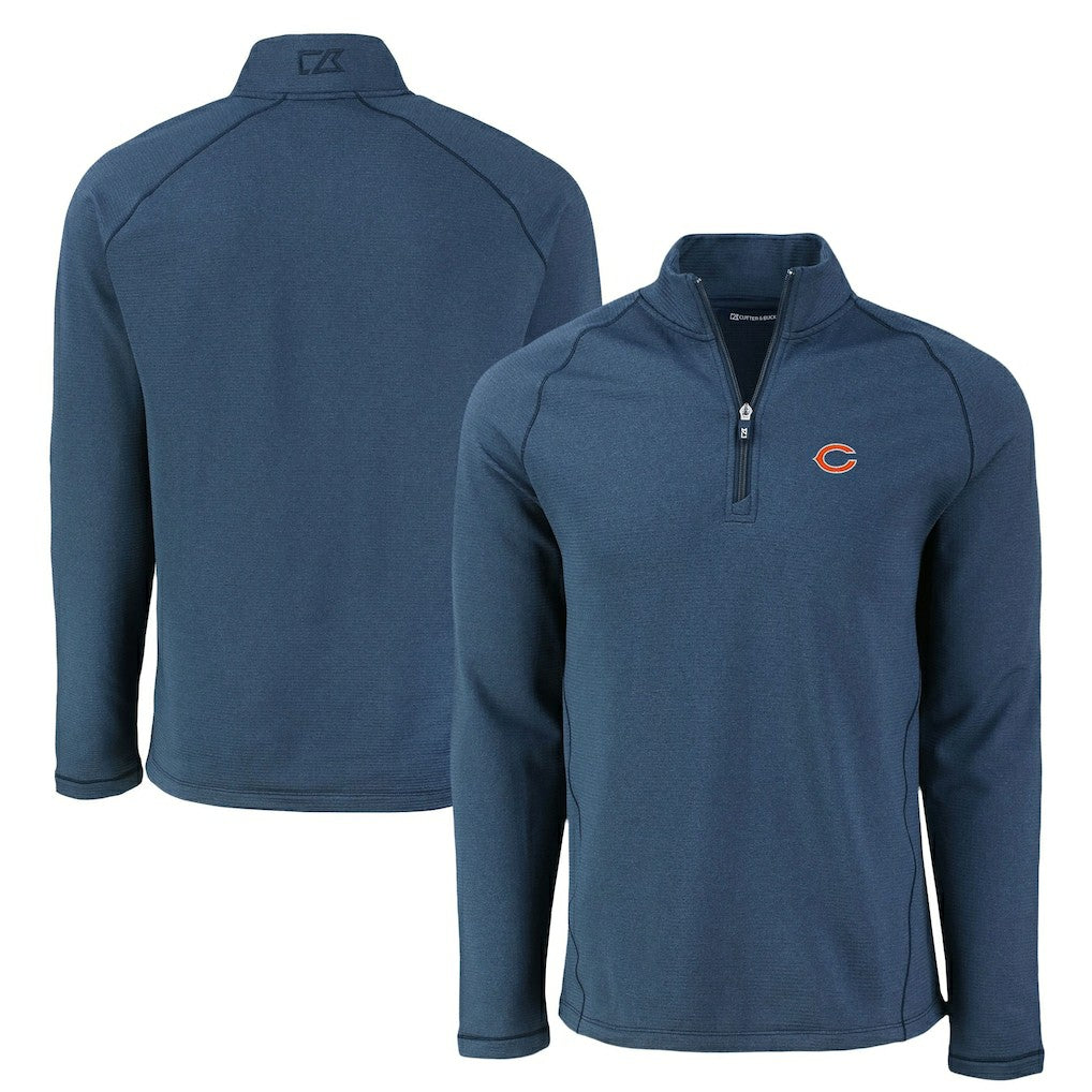 Chicago Bears Cutter & Buck Peshastin Eco Fleece Tri-Blend Raglan Recycled Quarter-Zip Jacket Heather Navy | NFL