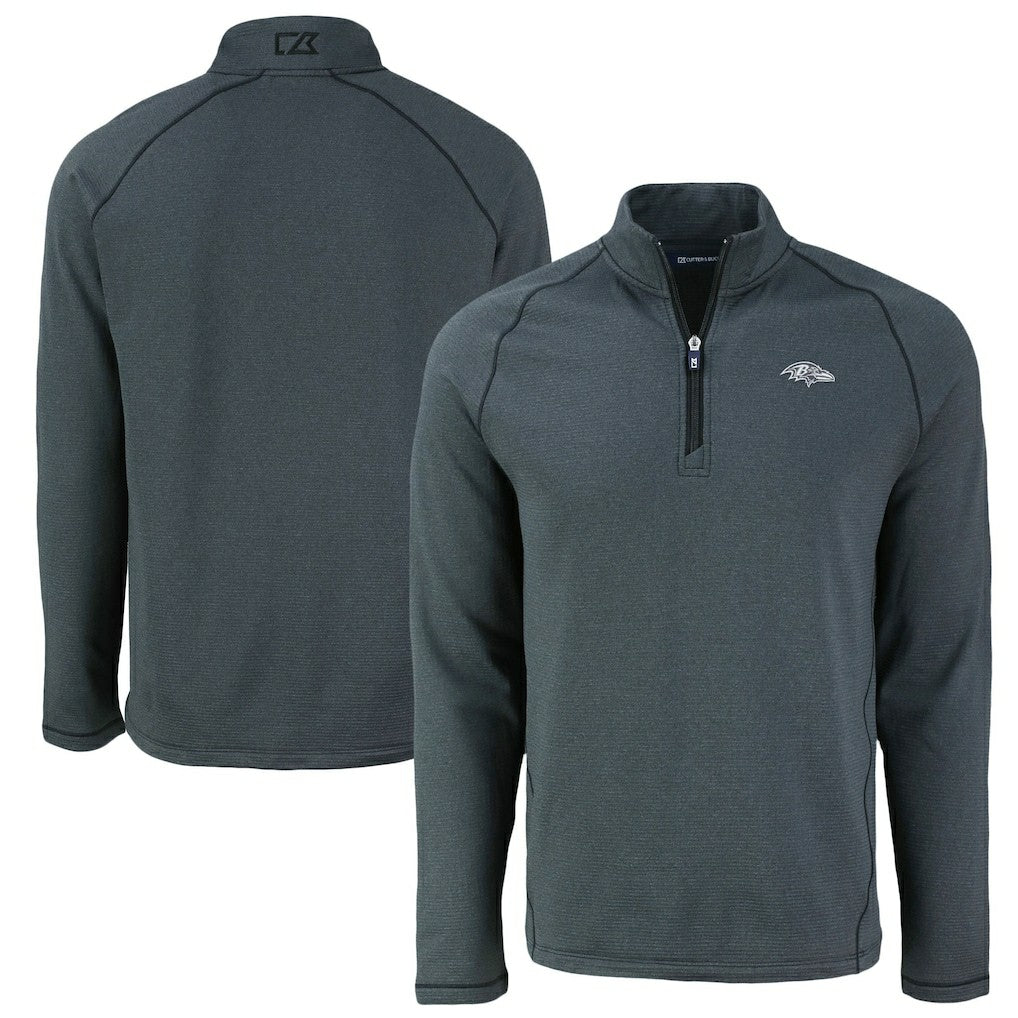 Baltimore Ravens Cutter & Buck Peshastin Eco Fleece Tri-Blend Raglan Recycled Quarter-Zip Jacket Heather Black | NFL