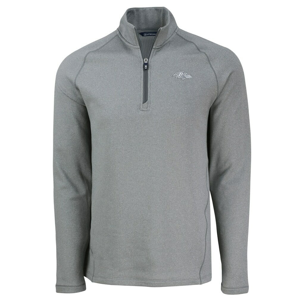 Baltimore Ravens Cutter & Buck Peshastin Eco Fleece Tri-Blend Raglan Recycled Quarter-Zip Jacket Heather Gray | NFL