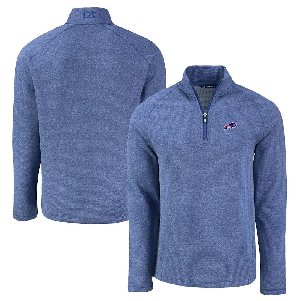 Buffalo Bills Cutter & Buck Peshastin Eco Fleece Tri-Blend Raglan Recycled Quarter-Zip Jacket Heather Royal | NFL