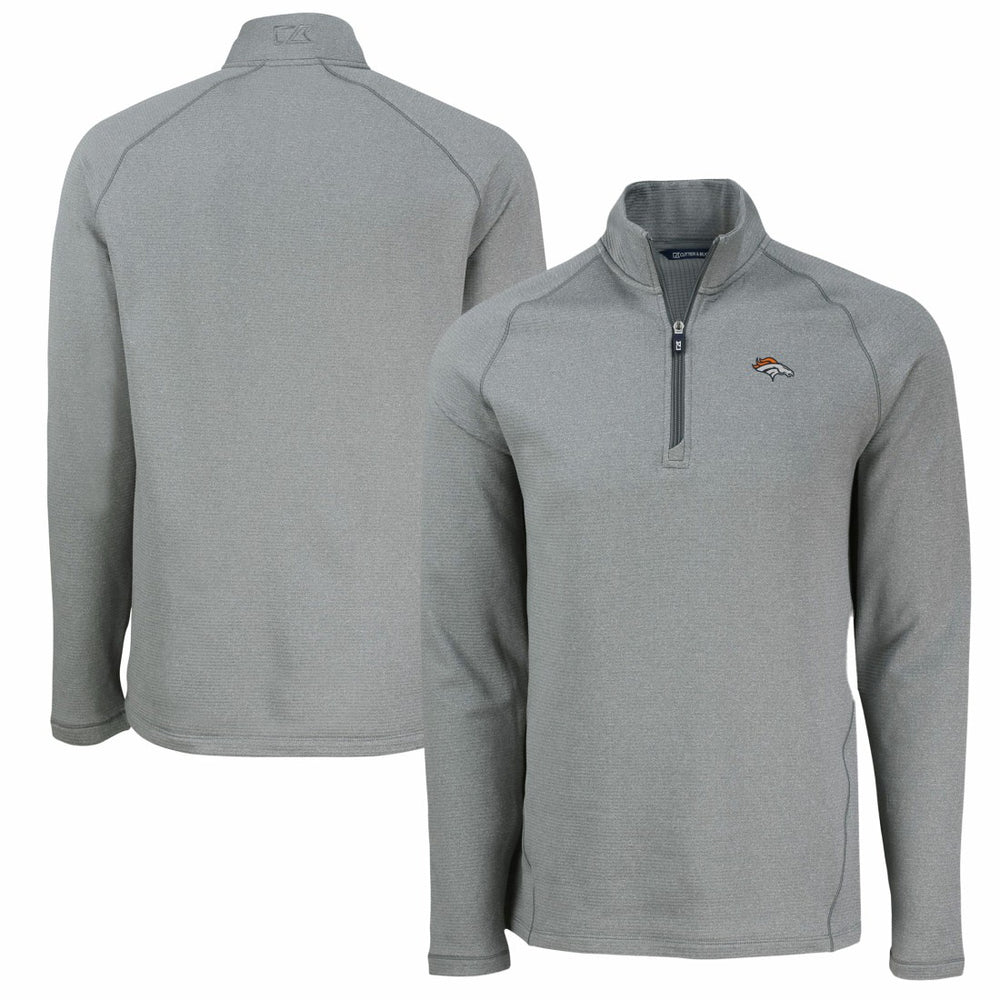 Denver Broncos Cutter & Buck Peshastin Eco Fleece Tri-Blend Raglan Recycled Quarter-Zip Jacket Heather Gray | NFL