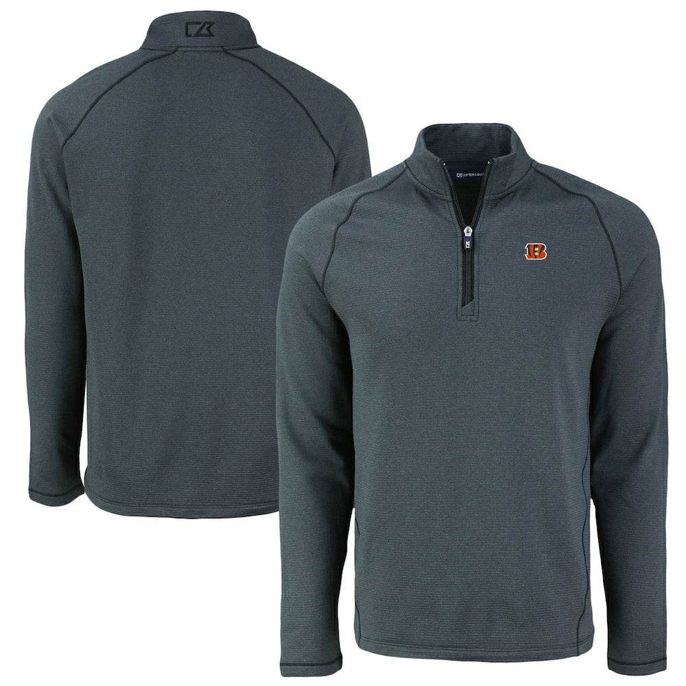 Cincinnati Bengals Cutter & Buck Peshastin Eco Fleece Tri-Blend Raglan Recycled Quarter-Zip Jacket Heather Black | NFL