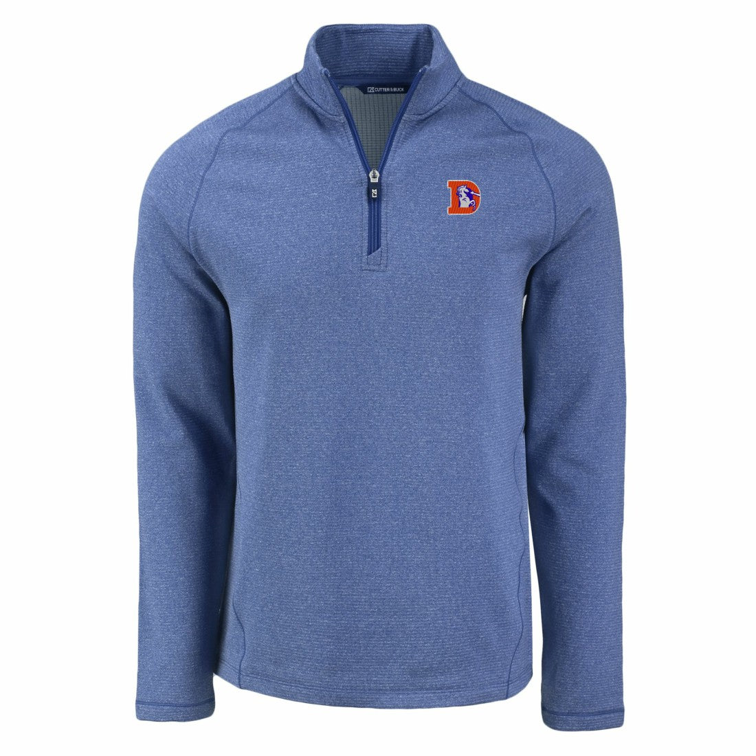Denver Broncos Cutter & Buck Peshastin Eco Fleece Tri-Blend Raglan Recycled Quarter-Zip Jacket Heather Royal | NFL