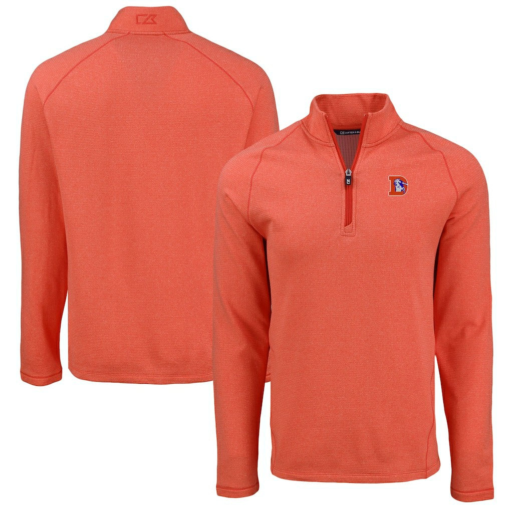 Denver Broncos Cutter & Buck Peshastin Eco Fleece Tri-Blend Raglan Recycled Quarter-Zip Jacket Heather Orange | NFL