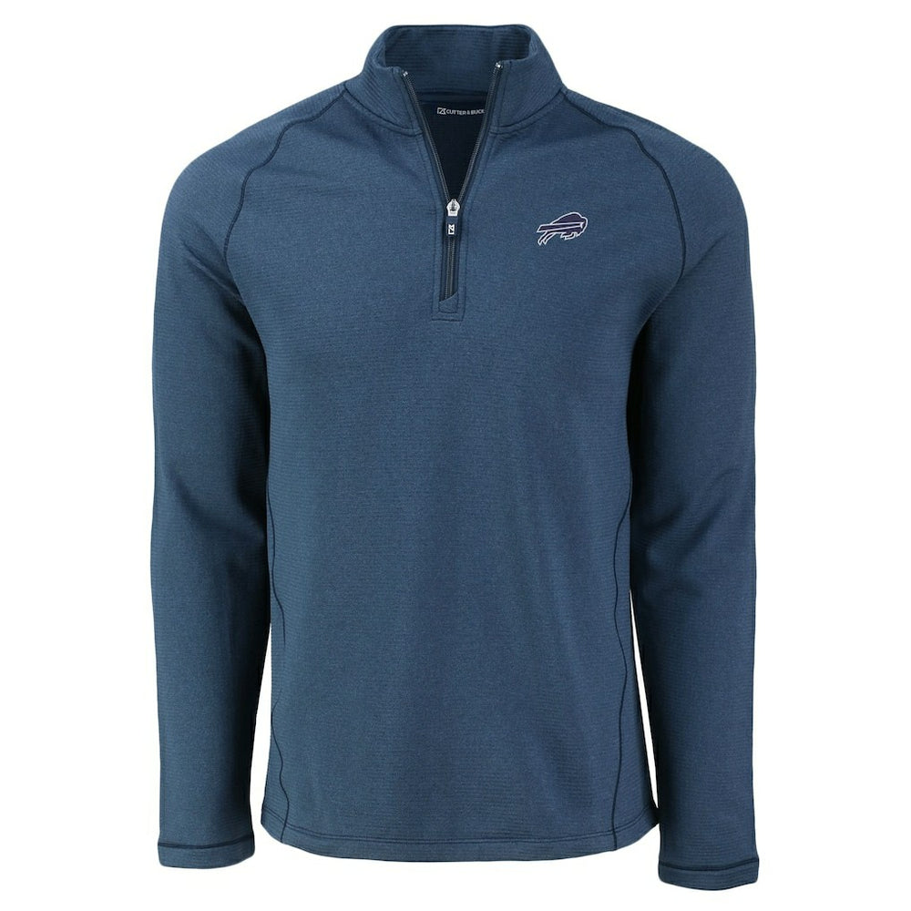 Buffalo Bills Cutter & Buck Peshastin Eco Fleece Tri-Blend Raglan Recycled Quarter-Zip Jacket Heather Navy | NFL