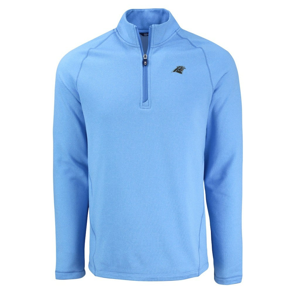 Carolina Panthers Cutter & Buck Peshastin Eco Fleece Tri-Blend Raglan Recycled Quarter-Zip Jacket Heather Blue | NFL