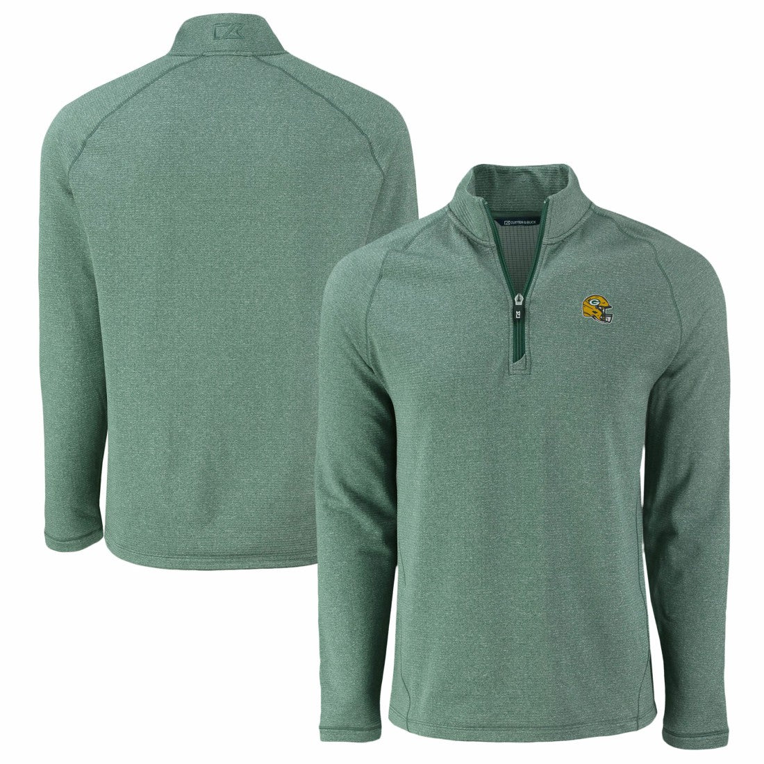 Green Bay Packers Cutter & Buck Peshastin Eco Fleece Tri-Blend Raglan Recycled Quarter-Zip Jacket Heather Green | NFL