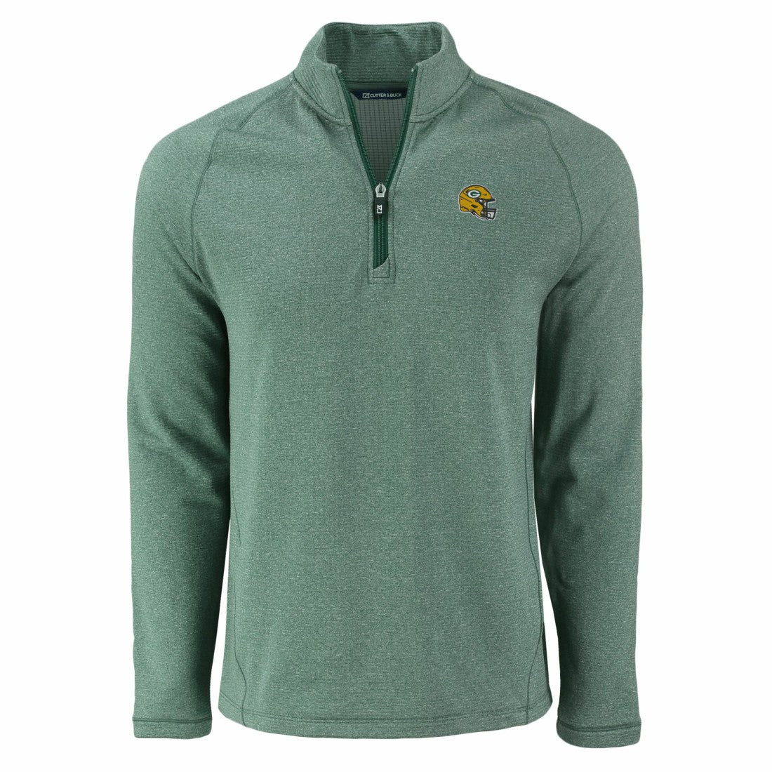 Green Bay Packers Cutter & Buck Peshastin Eco Fleece Tri-Blend Raglan Recycled Quarter-Zip Jacket Heather Green | NFL