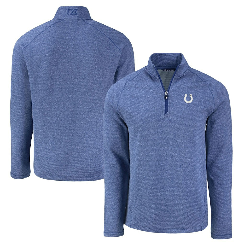 Indianapolis Colts Cutter & Buck Peshastin Eco Fleece Tri-Blend Raglan Recycled Quarter-Zip Jacket Heather Royal | NFL