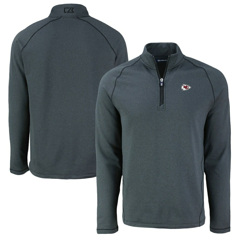 Kansas City Chiefs Cutter & Buck Peshastin Eco Fleece Tri-Blend Raglan Recycled Quarter-Zip Jacket Heather Black | NFL