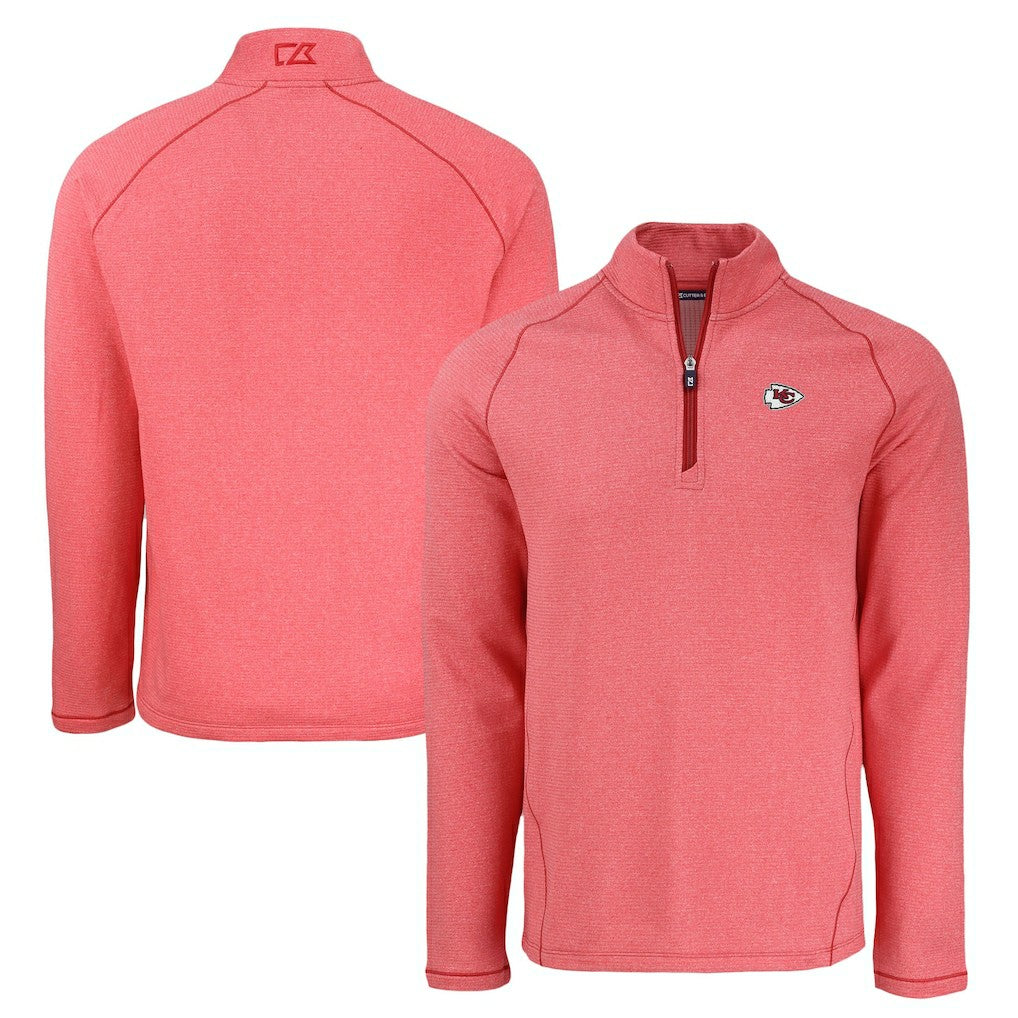 Kansas City Chiefs Cutter & Buck Peshastin Eco Fleece Tri-Blend Raglan Recycled Quarter-Zip Jacket Heather Red | NFL