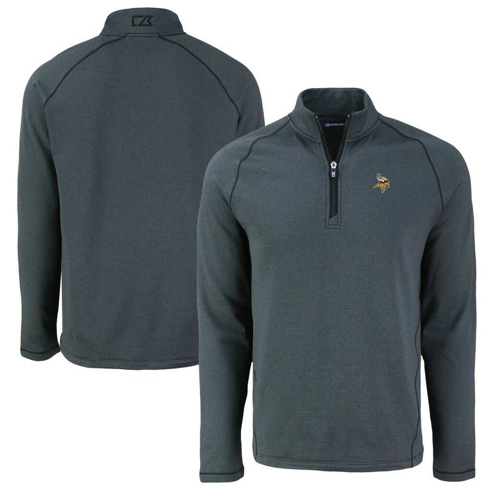 Minnesota Vikings Cutter & Buck Peshastin Eco Fleece Tri-Blend Raglan Recycled Quarter-Zip Jacket Heather Black | NFL