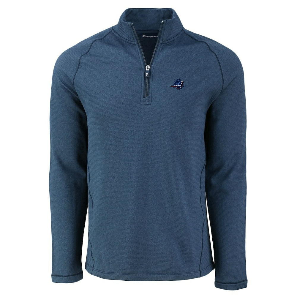 Miami Dolphins Cutter & Buck Peshastin Eco Fleece Tri-Blend Raglan Recycled Quarter-Zip Jacket Heather Navy | NFL
