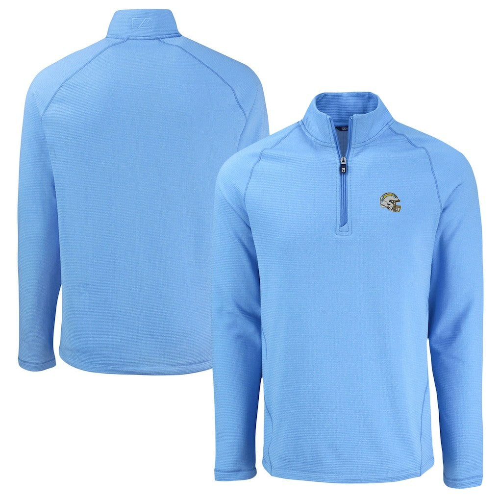 Los Angeles Chargers Cutter & Buck Peshastin Eco Fleece Tri-Blend Raglan Recycled Quarter-Zip Jacket Heather Powder Blue | NFL