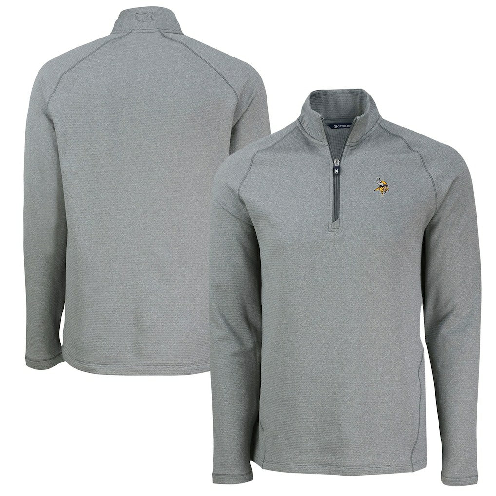 Minnesota Vikings Cutter & Buck Peshastin Eco Fleece Tri-Blend Raglan Recycled Quarter-Zip Jacket Heather Gray | NFL