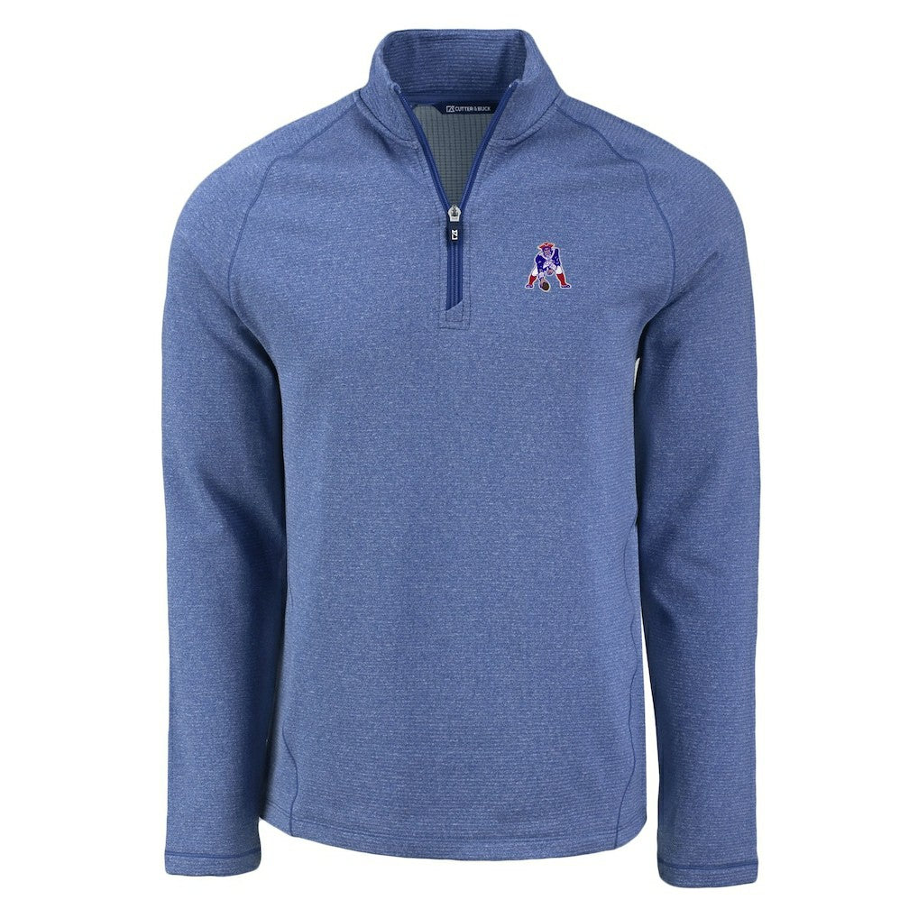 New England Patriots Cutter & Buck Peshastin Eco Fleece Tri-Blend Raglan Recycled Quarter-Zip Jacket Heather Royal | NFL