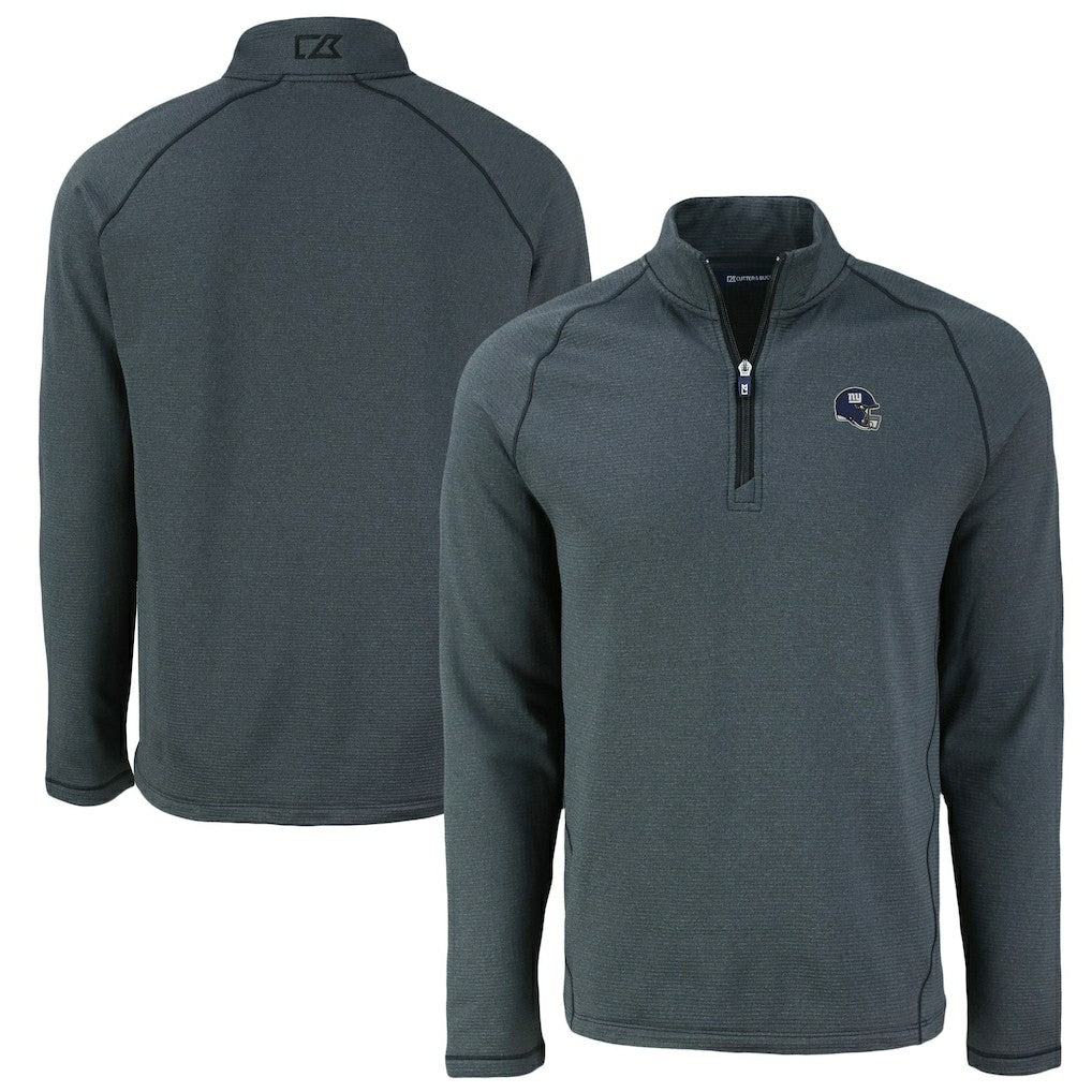 New York Giants Cutter & Buck Peshastin Eco Fleece Tri-Blend Raglan Recycled Quarter-Zip Jacket Heather Black | NFL
