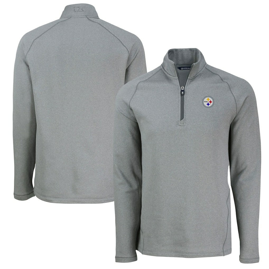 Pittsburgh Steelers Cutter & Buck Peshastin Eco Fleece Tri-Blend Raglan Recycled Quarter-Zip Jacket Heather Gray | NFL