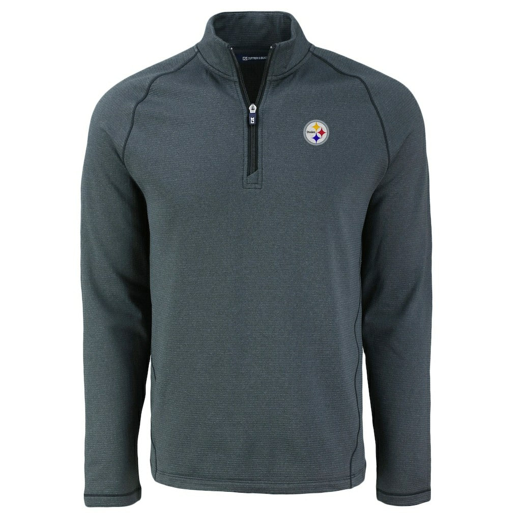 Pittsburgh Steelers Cutter & Buck Peshastin Eco Fleece Tri-Blend Raglan Recycled Quarter-Zip Jacket Heather Black | NFL