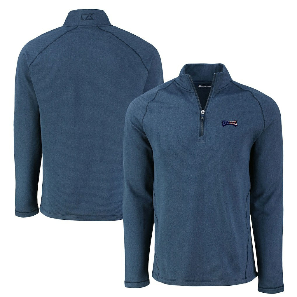 Philadelphia Eagles Cutter & Buck Peshastin Eco Fleece Tri-Blend Raglan Recycled Quarter-Zip Jacket Heather Navy | NFL
