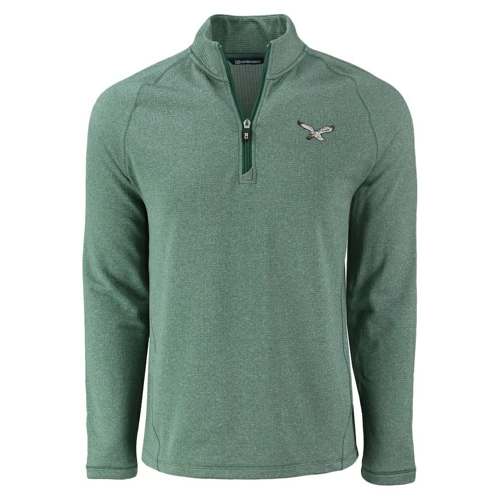 Philadelphia Eagles Cutter & Buck Peshastin Eco Fleece Tri-Blend Raglan Recycled Quarter-Zip Jacket Heather Kelly Green | NFL