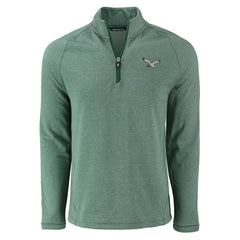 Philadelphia Eagles Cutter & Buck Peshastin Eco Fleece Tri-Blend Raglan Recycled Quarter-Zip Jacket Heather Kelly Green | NFL