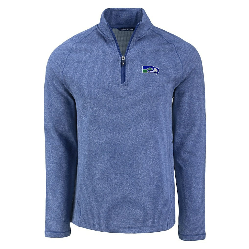 Seattle Seahawks Cutter & Buck Peshastin Eco Fleece Tri-Blend Raglan Recycled Quarter-Zip Jacket Heather Royal | NFL