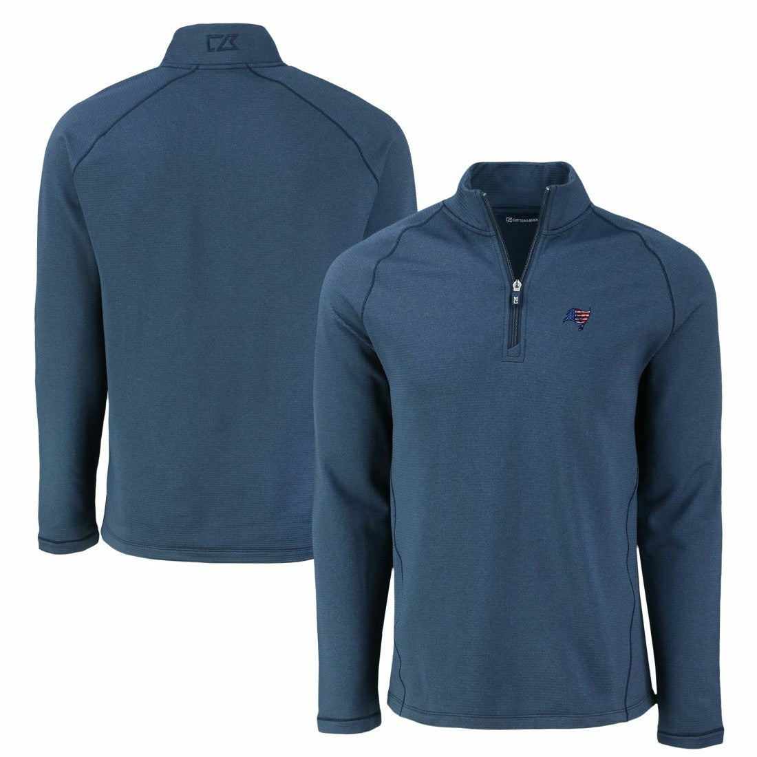 Tampa Bay Buccaneers Cutter & Buck Peshastin Eco Fleece Tri-Blend Raglan Recycled Quarter-Zip Jacket Heather Navy | NFL