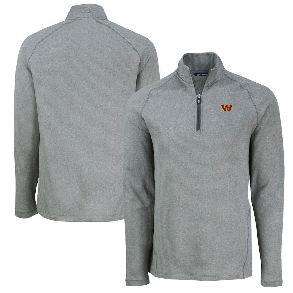 Washington Commanders Cutter & Buck Peshastin Eco Fleece Tri-Blend Raglan Recycled Quarter-Zip Jacket Heather Gray | NFL